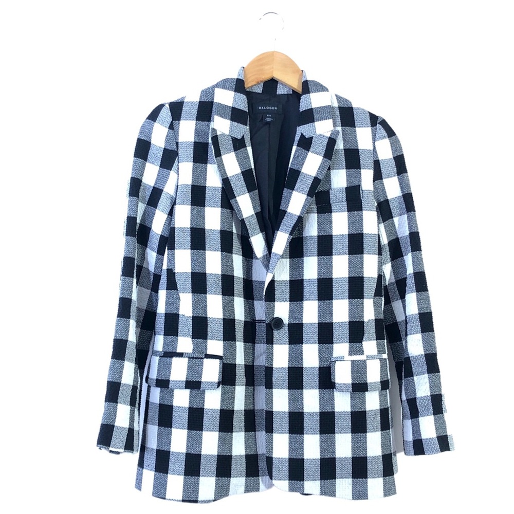 Halogen Black & White Checkered One Button Blazer Jacket - Picture 6 of 15